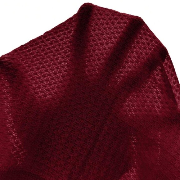 SHEIN Red Frenchy Lace Spliced Long Sleeve Waffle Top - Picture 3 of 10